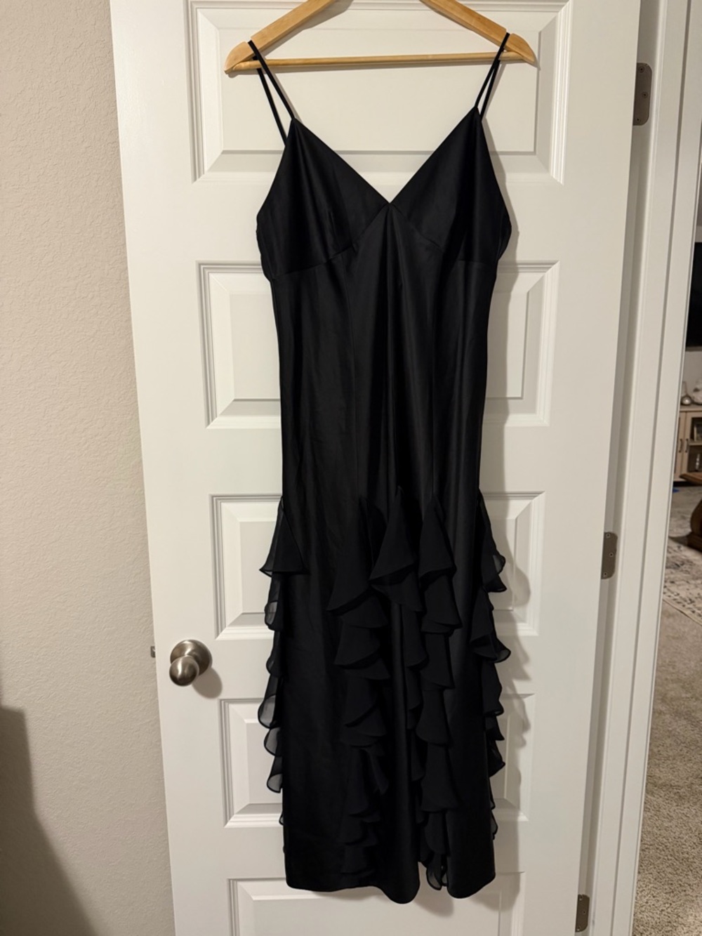Ralph Lauren Black Ruffle Midi Slip Dress